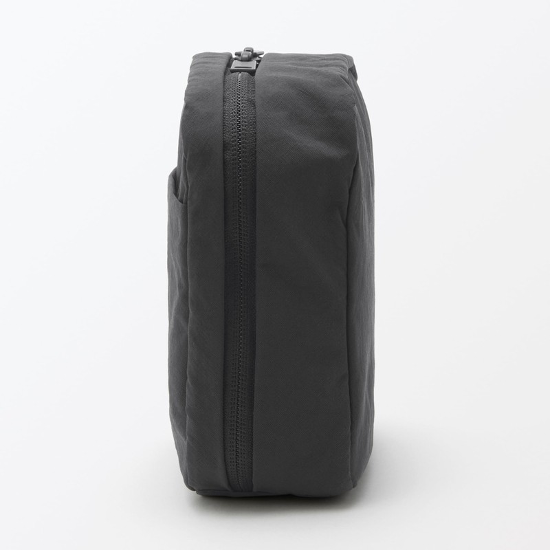 MUJI Wrinkle Nylon Large Opening Square Pouch - Dark Gray,