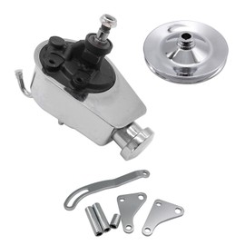 BestParts Chrome Power Steering Pump with Bracket and Pulley Kit Compatible with Small Block Chevy Long Water Pump SBC 265 283 305 327 350 383 400 Replace Keyway style 5/8"