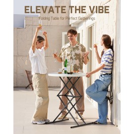 FanttikOutdoor 32" Round Folding Table 4 Heights Adjustable, One-Hand Quick Lift, Instalift, Plastic Portable Indoor Outdoor Table for Parties Commercial Events, 1 Pack, Granite White Zeta O3 Pro