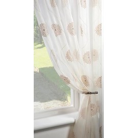 NetCurtainsUK Dahlia Cream/Gold Embroidered Voile Panel - Slot Top - Ready to Hang (135cm (53") x 137cm (54"))
