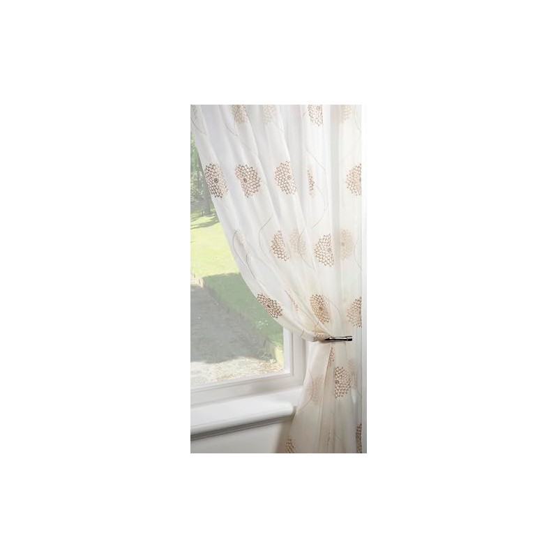 NetCurtainsUK Dahlia Cream/Gold Embroidered Voile Panel - Slot Top -