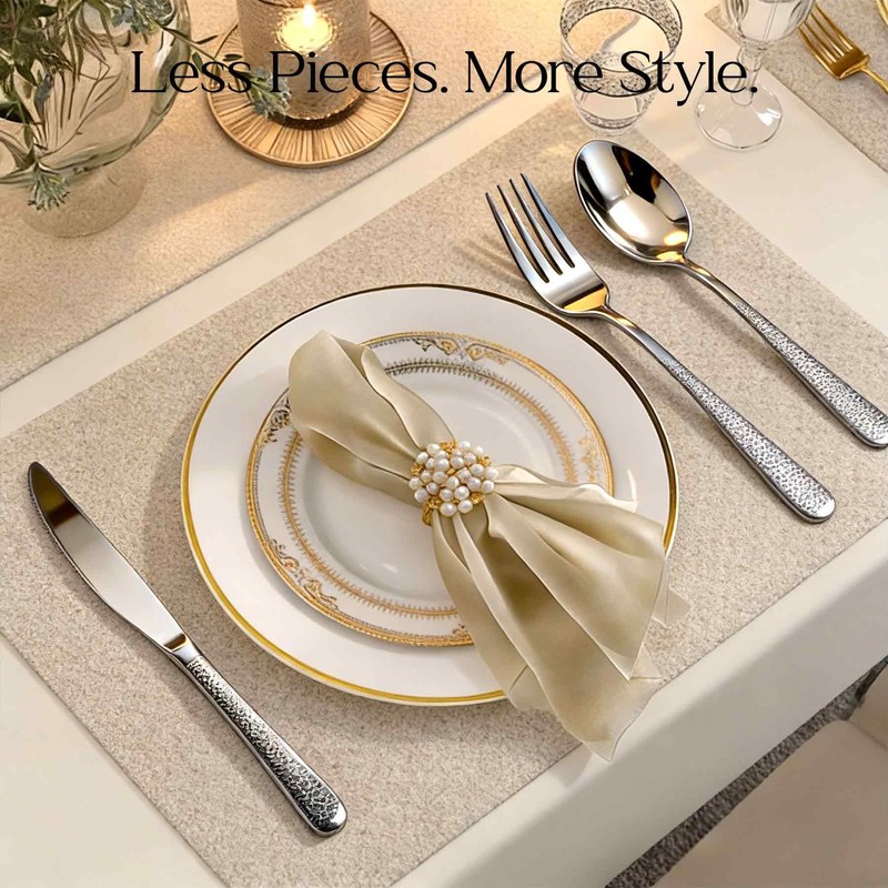 Modern Flatware Set, 5-Piece Stainless Steel Silverware with Knife, Forks
