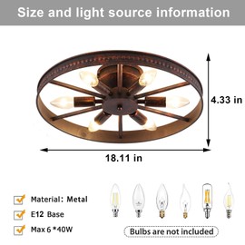 Modxian Farmhouse Round Semi Flush Mount Ceiling Light Red Rust Finish Dining Room Lighting Fixture Vintage Metal Ceiling Chandelier for Kitchen Bedroom 6 Light E12 φ18 Inches (6 Light)