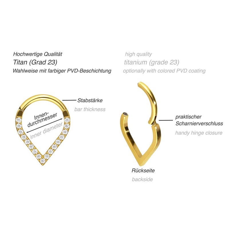 PIERCINGLINE Titanium Clicker Tip + Crystal Ring Nose Septum Ear