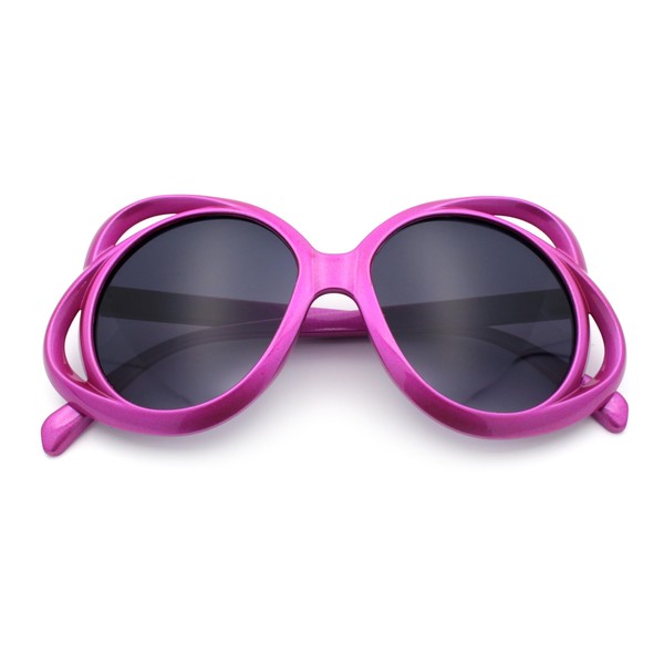 Womens Scribble Petal Rim Plastic Round Cute Feminine Sunglasses Fuchsia