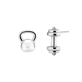 Mismatch Gym Dumbbell Dangle Hoop Earrings Jewelry with 925 Sterling Silver Posts, Sterling Silver Brass Enamel, Cubic Zirconia