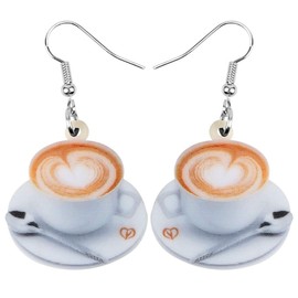 DUOWEI Acrylic 2D Novelty Coffee Cup Drop Earrings Modern Dangle Jewelry for Women Fashion Gifts (Brown)