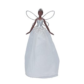 Gisela Graham 18cm Black Skinned Fairy Tree Topper | White Dress