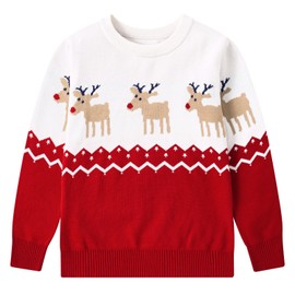 Dancinova Children's Christmas Jumper, Boys, Christmas Jumper, Xmas Jumper, Children's Christmas Jumper, 3-6 Years, White and Red Reindeer