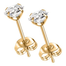 AROWRO 1 Pair Implant Grade Titanium Stud Earrings Set Hypoallergenic 6mm White Cubic Zirconia Gold Earrings for Women Girls for Men for Sensitive Ear