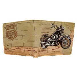 Shag Wear Route 66 Motorcycle Road Trip Wallet for Men and Teen Boys Vegan Faux Leather Brown