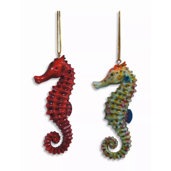 Lx Hand Painted Christmas Xmas Seahorse Sea Horse Ornament 4"