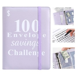 Jakiro 100 Envelopes Money Saving Challenge Binder, Cash Envelopes Money Saving Binder, A5 Purple Money Challeng Book to Save $5,050