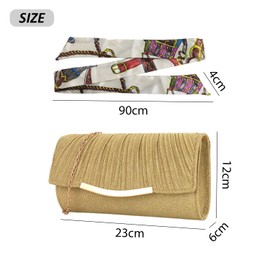 EHDWXVZM 1 Piece Golden Pleated Women Bag, 1 Piece Silk Scarf, Golden Clutch Bag, Golden Handbag, Women's Wedding Clutch, Golden Evening Bag, Sequin Clutch, gold