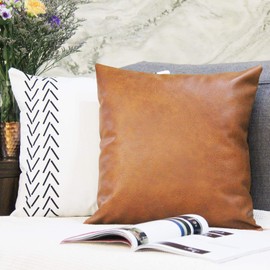JOJUSIS Modern Leather Throw Pillow Cover for Couch Sofa Bed 20 x 20 Inch 100% Faux Leather