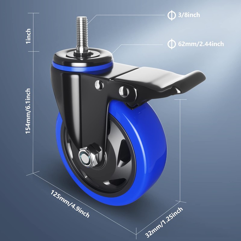 5 Inch Stem Caster Wheels Heavy Duty with Dual Locking