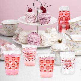 YISKUOPU 50Pcs Valentines Plastic Cups, 12oz Red Pink Valentines Day Cup Includes Valentines Cups and Heart Shape Plastic Cups for Valentines Day Party Decorations,Valentine Cups for Party