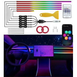 KENANEK Acrylic Car LED Strip, 6 in 1 USB/Type C Interface Colorful 187-inch Ambient Lighting car Interior kit，Supporting Wireless Control Modes，with 16 Million Color Options