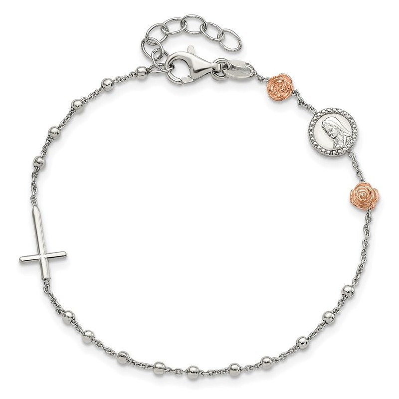 Auriga Fine Jewelry 925 Sterling Silver Beaded with Rose-tone Roses