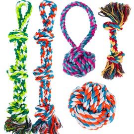 GASAPET Dog Rope Toys for Aggressive Chewers, Nearly Indestructible Dog Toys Set for Large/Medium Dogs, Heavy Duty Natural Cotton Rope Chew Toy for Teething, Tug Toy 5 Pack