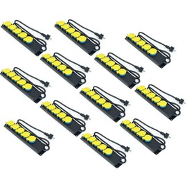 GLT 10 x Paccs 5-Way Rubber Multiple Sockets Black/Yellow Power Strip, Slots 45 Degree Rotated, Cable 1.4 m, Outdoor/Outdoor/Construction Sites IP44 - H07RN-F 3 x 1.5 mm²
