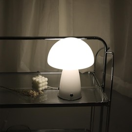 MIXL-Bauhaus White Mushroom Table Lamp,Modern Led Bedside Desk Lamps with Glass Lampshade,Small Dimmable Nightstand Aesthetic Lamps for Bedroom,Living,Home Decor