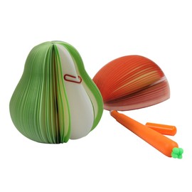 Sipliv Fruit Memo Pad Sticky Notes Self-Stick Notes Korean Stationery Office Supplies with a Cute Carrot Gel Ink Pen - Pack of 5