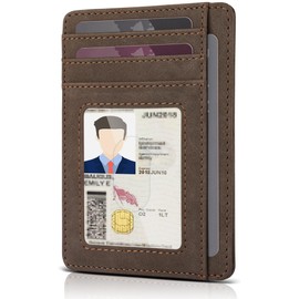Teskyer Men Card Holder Wallet, Slim Credit Card Wallets, Minimalist, RFID Blocking, 1 ID Window, Holds up to 8 Cards, Suede Brown