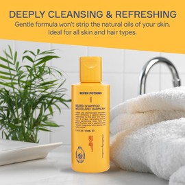 SEVEN POTIONS Beard Shampoo for Men — Gentle, Cleansing Beard Wash for a Clean Beard with No Beard Itch — Natural, Vegan, Cruelty Free — (Woodland Harmony, 3.4 Fl Oz)