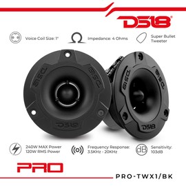DS18 PRO-TWX1/BK 3.8" Aluminum Super Bullet Tweeter, 240W Max, 1" Aluminum 4-Ohms Voice Coil, Built in Crossover - PRO Tweeters are The Best in The Pro Audio and Voceteo Market (2 Speakers Included)
