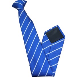Men's Striped Clip On Neck Tie (Blue with Thin White Stripe)