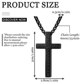 Kreuz kette Schwarz, Kreuz Halskette für Herren, Schmuck Edelstahl, Kreuz Runen Anhänger mit kette, Kreuz Kette Herren Damen Schwarz