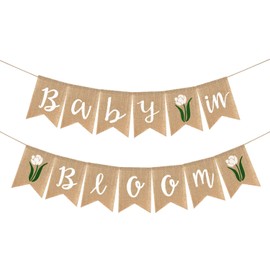 Adurself Guirnalda de yute con diseño de bebé en flor con flores de bienvenida, guirnalda de yute para jardín temático de primavera, suministros para celebración, decoración de baby shower