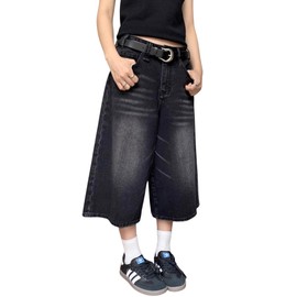 Long Jorts Y2k Hip Hop Jean Shorts Men Baggy Denim Shorts Loose Casual Vintage Wide Leg Designer Skater Shorts (US, Alpha, Small, Regular, Regular, Vintage Black)