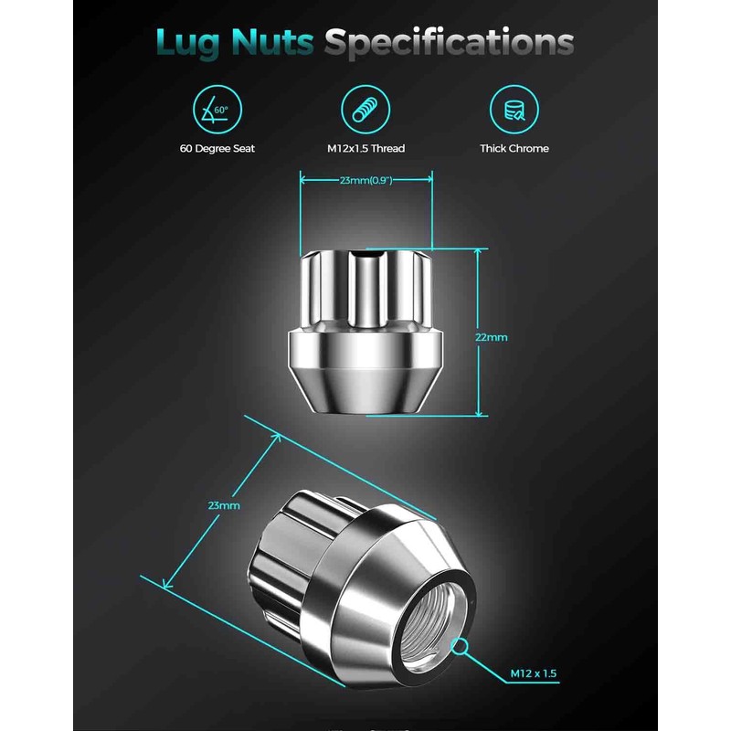 4 Chrome M12x1.5 Anti-Theft Wheel Locking Open End Lug Nut
