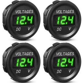 4 Pieces DC 12 V Car Voltage Display LED Display Waterproof Voltmeter Boat Voltage Display Monitor Digital Round Plate Voltmeter Compatible with Car Motorcycle Truck Caravan (Green)