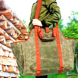firewood Carrier Log Carrier Wood Holders firewood Indoor Fireplace Log Holder Wood Carrier for firewood firewood Rack firewood Tote Leather Wood Carrier for firewood firewood Bucket (Green)