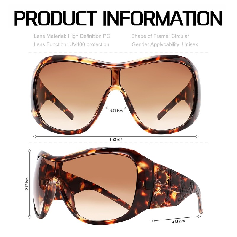 BOTEN Leopard Oversized Sunglasses For Women Men, Big Funky Wrap