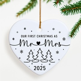 Heart Our First Christmas As Mr Mrs Ornament 2025, Wedding Gift for Couples，First Christmas Married Ornament 2025, Mr and Mrs Christmas Ornament, Wedding Gift, Couples Marriage Keepsake, Newlywed Gift
