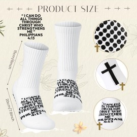 Christian Grip Cross Socks Anti Slip Religious Soccer Socks Bible Verse for Football Sport(White,Philippians 4:13)