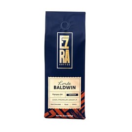 Ezra Coffee | Lorde Baldwin Dark Roast | 12oz Ground Coffee | Rich Flavor | Cherry, Dark Chocolate, Floral Tasting Notes | Premium Arabica Beans | Bold & Smooth Coffee 12oz