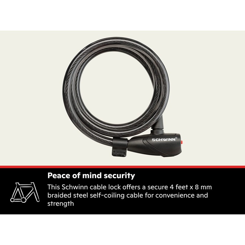 Schwinn Anti Theft Bike Lock, Security Level 1, Key Lock,