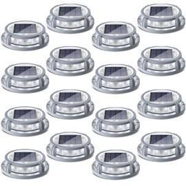 SIEDiNLAR Solar Deck Lights Outdoor 2 Modes 16 LEDs Dock Light Driveway Markers Solar Powered Waterproof for Ground Pathway Step Walkway Stair Road Garden Yard 16 Pack (Cool White/Warm White)