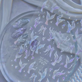 Mermaid Nail Art Stickers Sparkly Fishtail Nail Stickers 5D Embossed Shell Light Style Nail Decals Accessories Mermaid Adhesive Slider Manicure Supplies for Women DIY Decorations