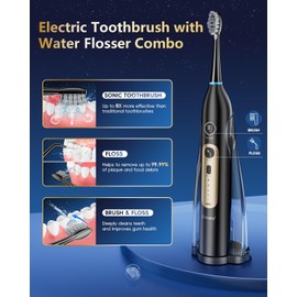 Ducard Electric Toothbrush with Water Flosser Combo, Cordless & Portable flossing Toothbrush for Travel, Sonic Electric Toothbrush for Adults for Teeth Cleaning, 3 Brush Modes & 5 Floss Speed