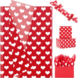 60 Sheets Love Heart Tissue Paper, 20x14 Inches Valentine's Day Red White Heart Printed Wrapping Tissue Love Decorative Art Tissue for Wedding Anniversary Party Decor