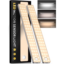 Auxoda Under Cabinet Lighting, 3 Color Temperatures Motion Sensor Light Indoor, USB Rechargeable Battery Operated Closet Lights, Wireless Dimmable LED Cabinet Lights, Under Counter Light for Kitchen (2 Pack)