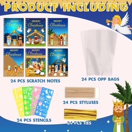 Motipuns 24 Sets Christmas Nativity Party Favors, Christmas Scratch Notebook Bulk Set for Kids Stocking Stuffers Rainbow Xmas Gifts Birthday Party Activities Supplies