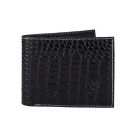 Designer J Wilson Real Genuine Mens Leather Wallet Crocodile Look with Gift Box (Full Black)