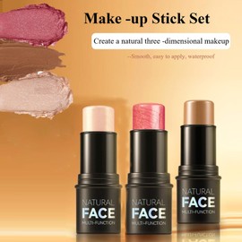 KARLOR Contour Pen Highlighter Blush Stick, 3 Pieces Make Up Pen, Cream Contouring Stick Highlighter Pen Blush Pen, Face Bronze Contour Stick Highlighter Blush Stick Silky Makeup Stick